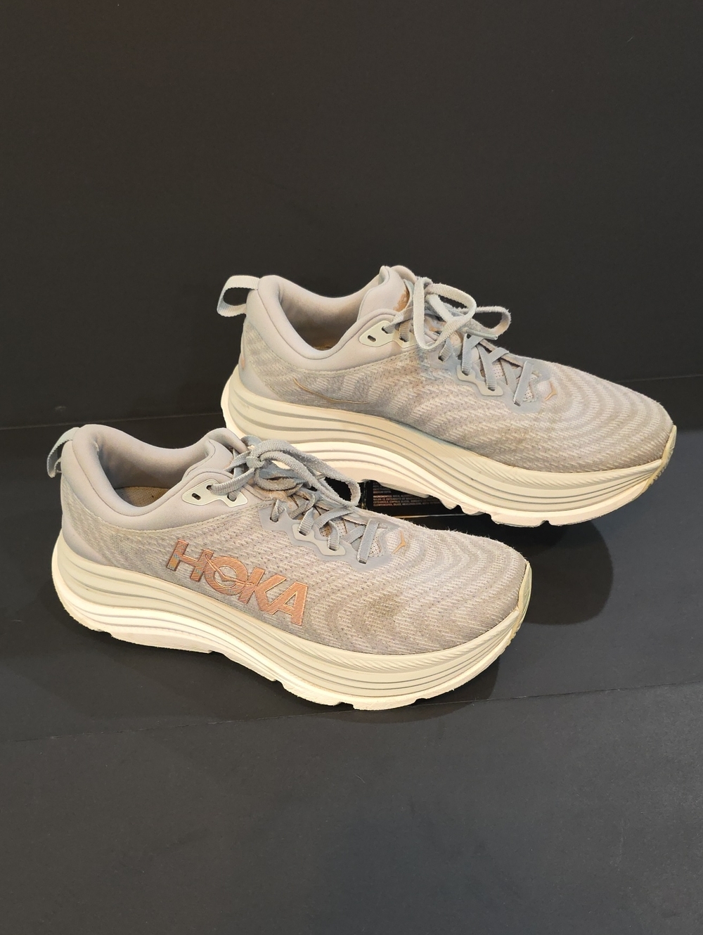 Hoka Gaviota 5 Women's Light Gray and Rose Gold Athletic Running Shoes Size 8.5